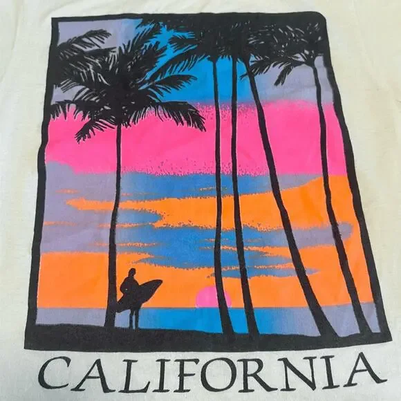 Vintage California Graphic Sunset Surf Single Stitch T-shirt - Picture 3 of 6